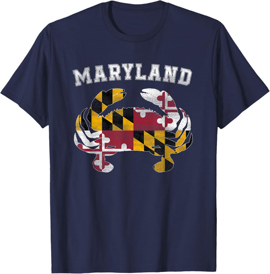 Maryland Flag Blue Crab T Shirt State Pride Retro Shirt T-Shirt - T-Shirt | Navy
