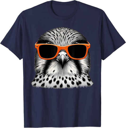 Cool Kestrel Bird Wearing Sunglasses Graphic Art T-Shirt - T-Shirt | Navy