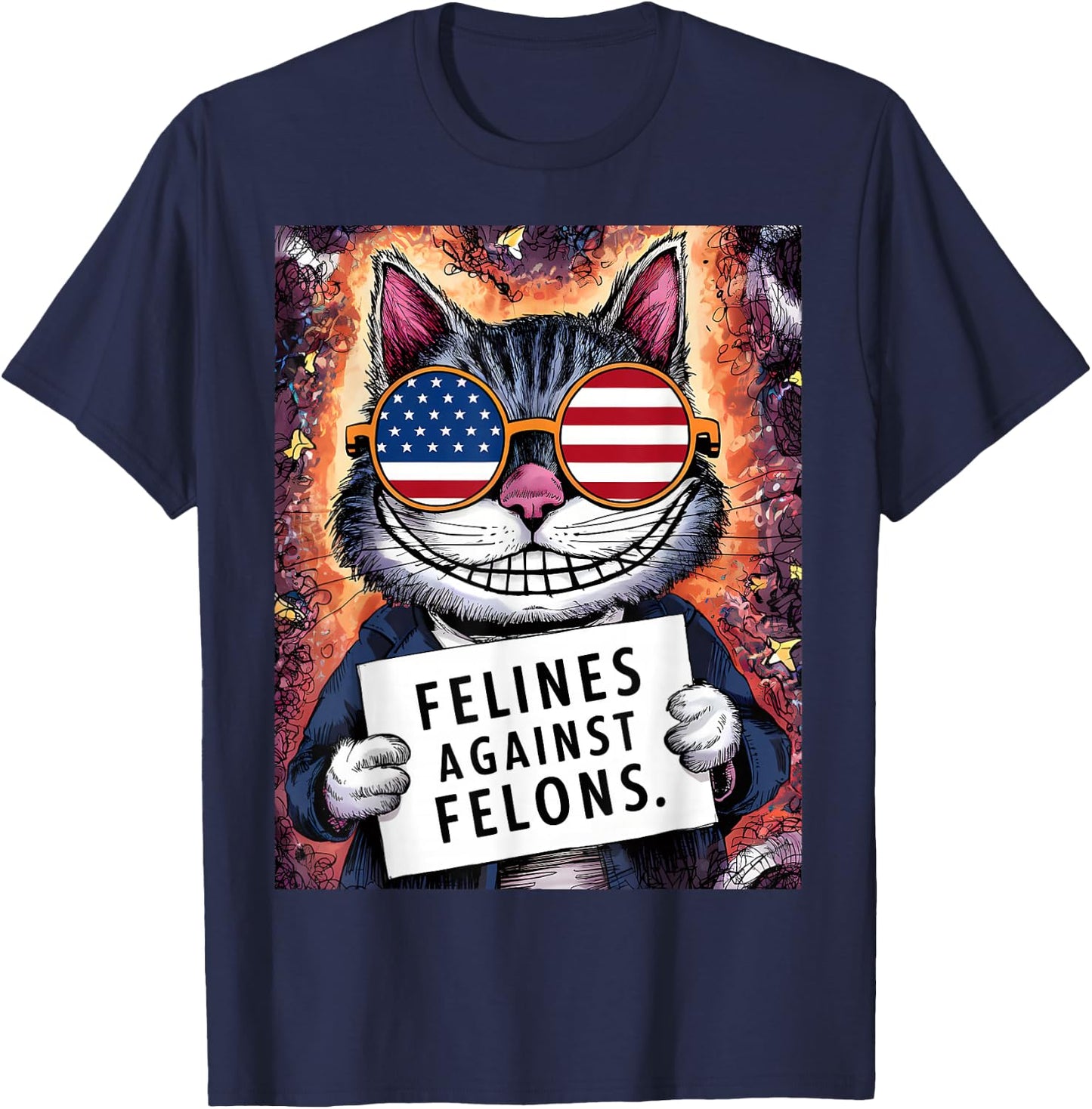 Harris 2024 Felines Against Felons Cat Ladies Harris Waltz T-Shirt - T-Shirt | Navy