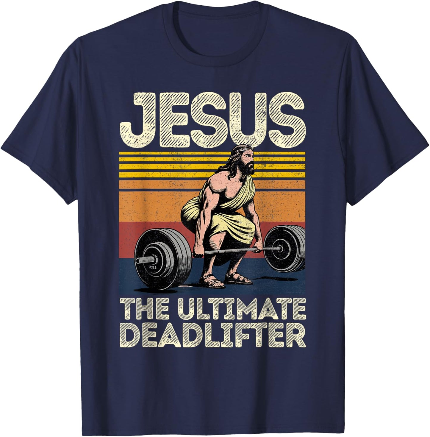 Vintage Jesus The Ultimate Deadlifter Funny Christian Gym T-Shirt - T-Shirt | Navy