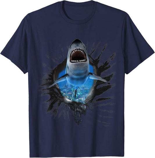 Shark Breaking Wall, Sharks Face Breakthrough T-Shirt - T-Shirt | Navy