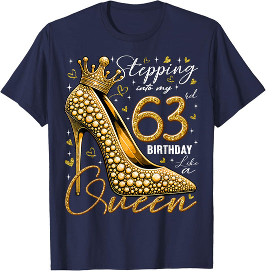 63 Year Old Gifts High Heels Stepping Into My 63rd Birthday T-Shirt - T-Shirt | Navy