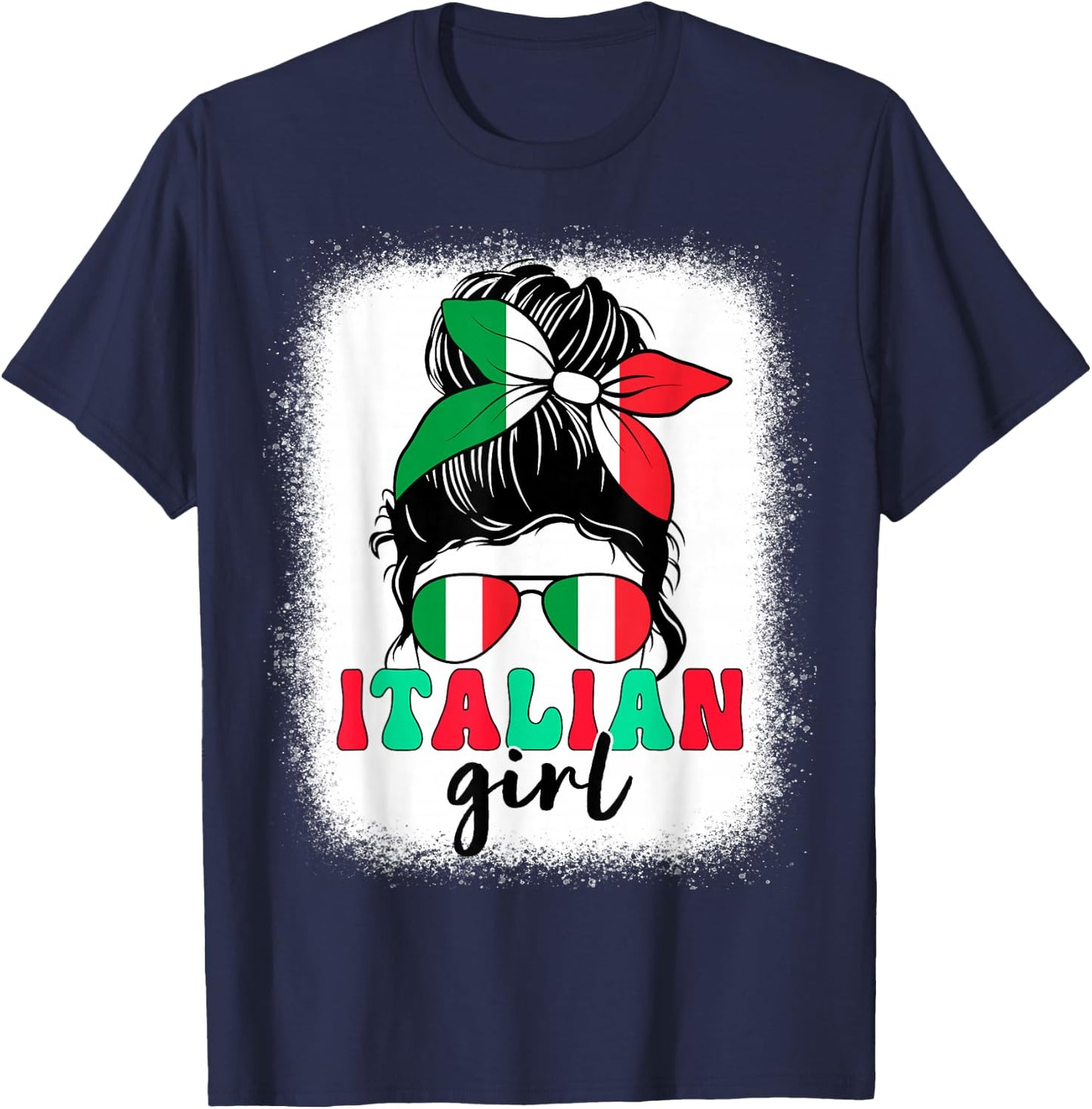 Italian Girl Messy Bun Italy Flag Patriotic Women Kids T-Shirt - T-Shirt | Navy