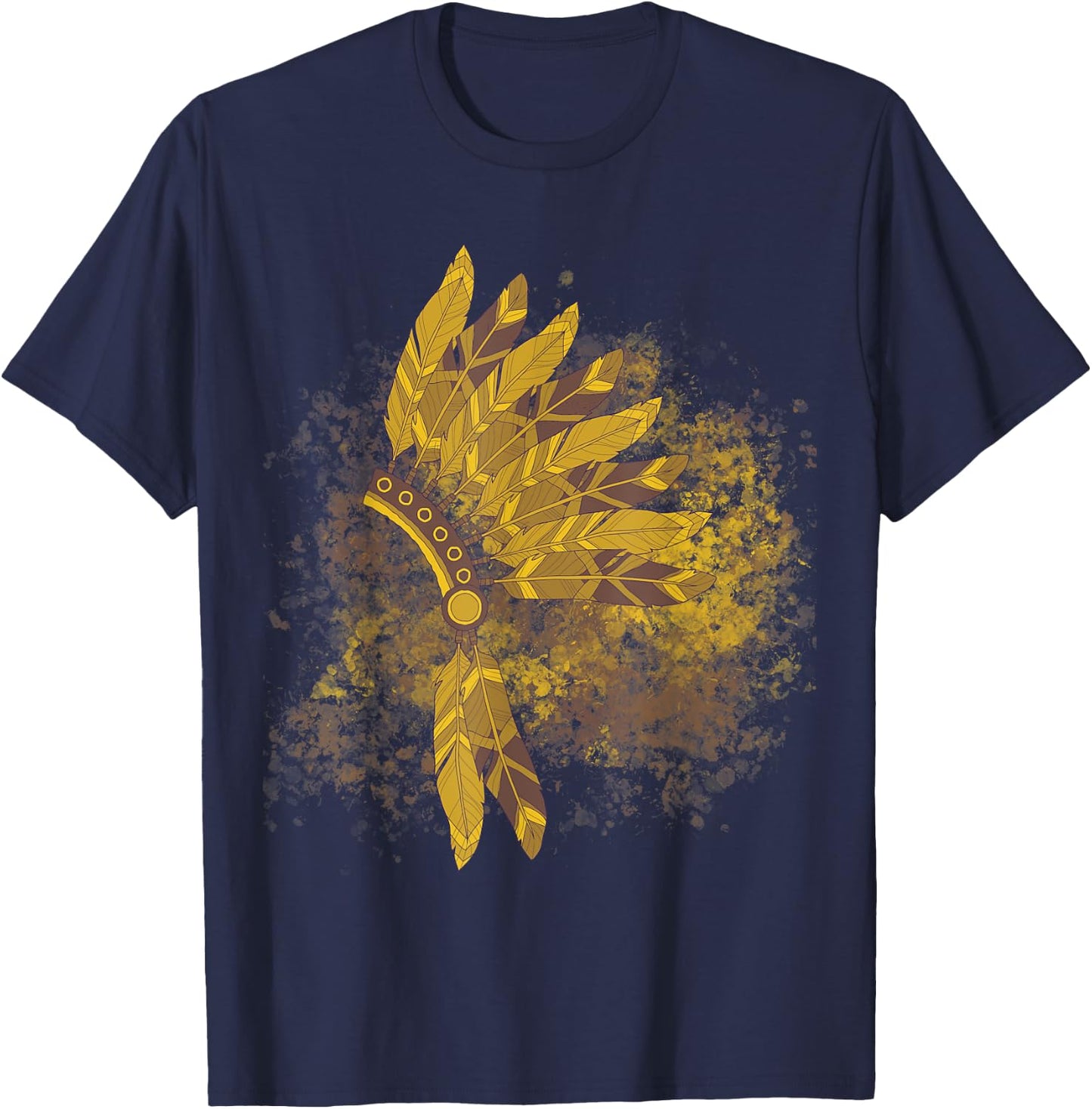 Native American Feather Headdress Indian Chief Tribes Pride T-Shirt - T-Shirt | Navy