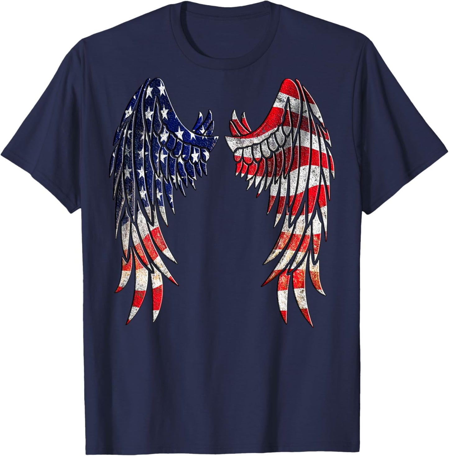 Distressed American Flag Angel Wings Shirt Kids Men T-Shirt - T-Shirt | Navy