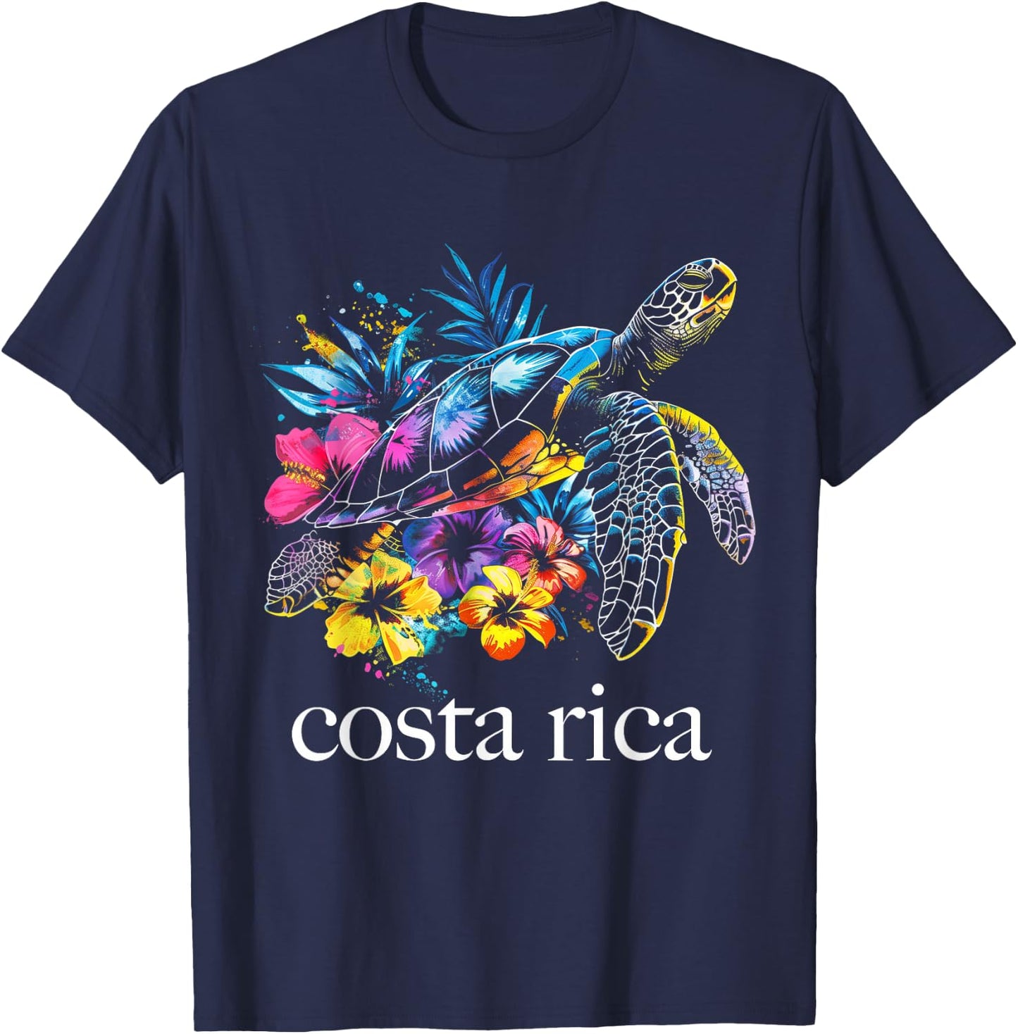 Costa Rica Sea Turtle Flowers Diving Surfer Souvenir T-Shirt - T-Shirt | Navy