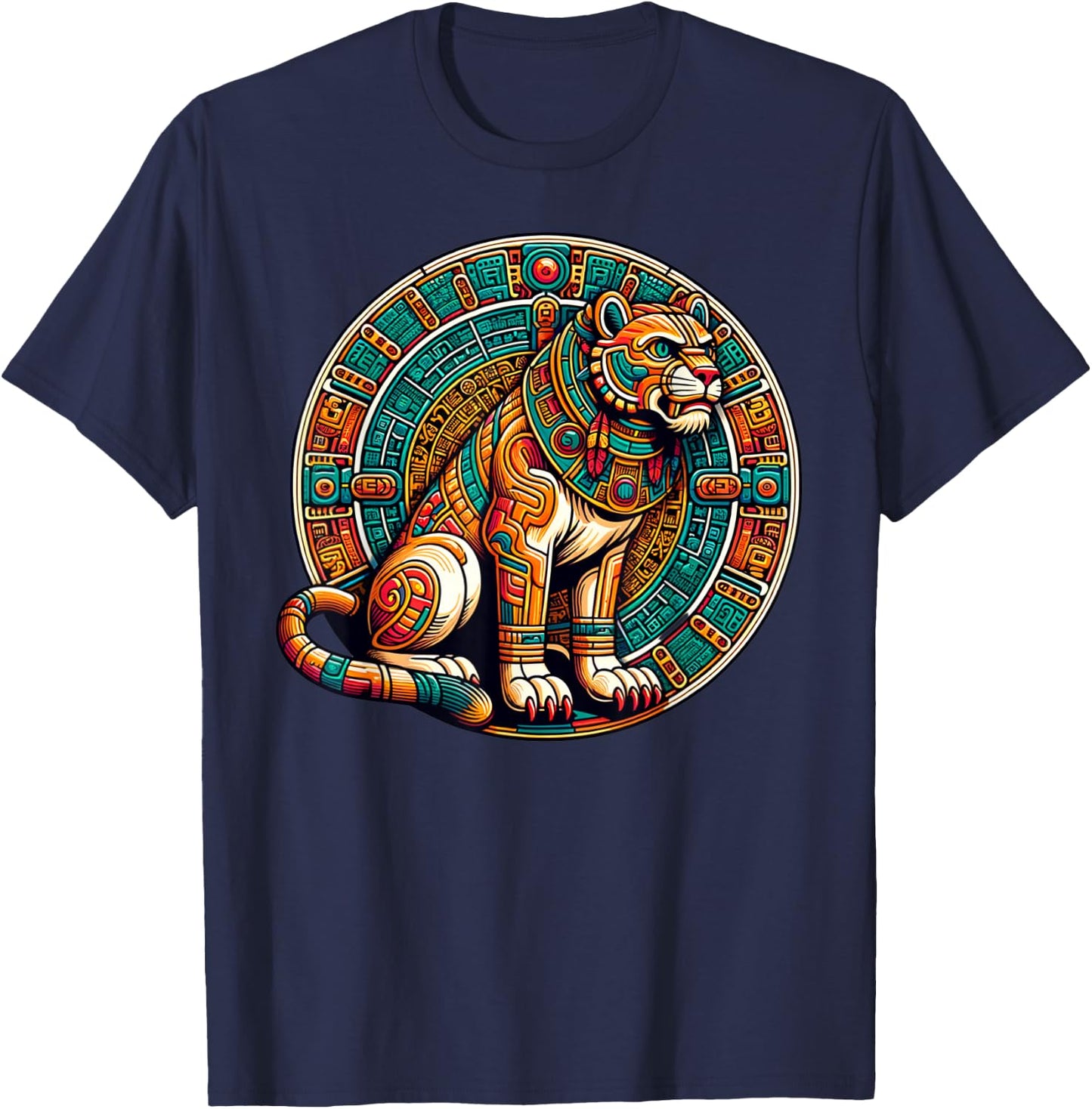 Azteca Lion and Mayan Indigenous Aztec Lions Art T-Shirt - T-Shirt | Navy