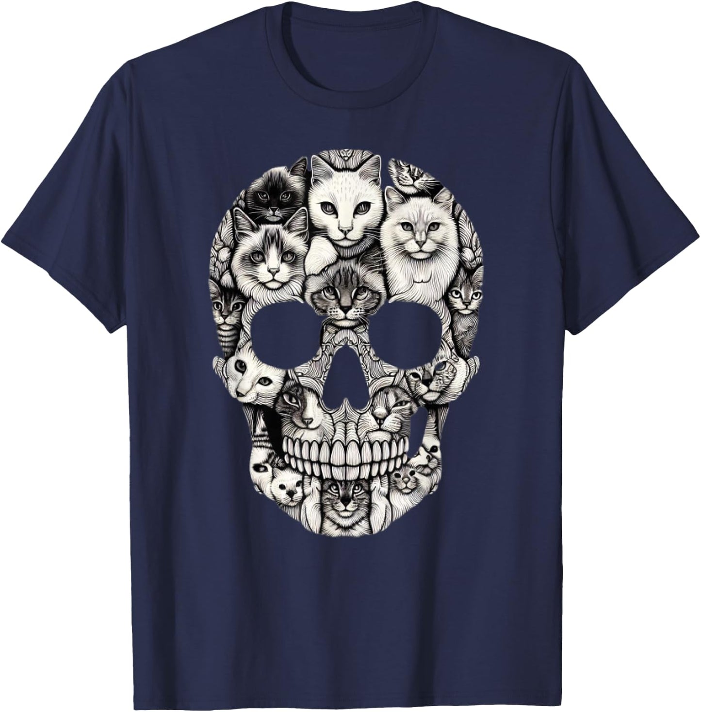 Cat Skull Skeleton Halloween Costume Skull Cat T-Shirt - T-Shirt | Navy