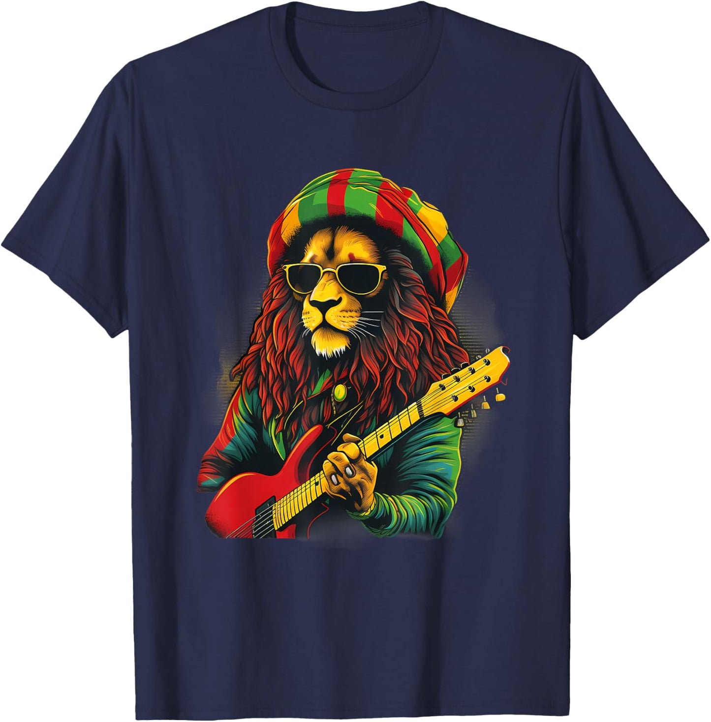 Rasta Reggae Lion Jamaica Rastafarian Roots Lion Of Judah T-Shirt - T-Shirt | Navy