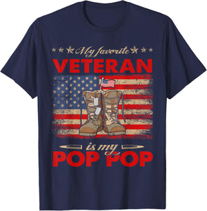 My Pop Pop Is My Favorite Veteran US Flag Veterans Day T-Shirt - T-Shirt | Navy