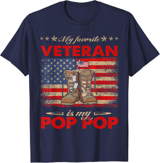 My Pop Pop Is My Favorite Veteran US Flag Veterans Day T-Shirt - T-Shirt | Navy