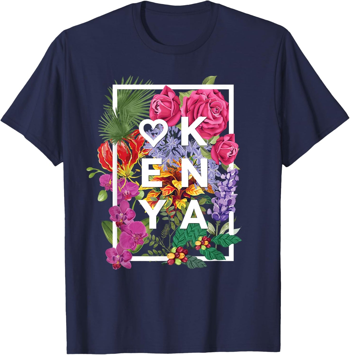 Flowers of Kenya Word Art - Kenyan Pride T-Shirt - T-Shirt | Navy