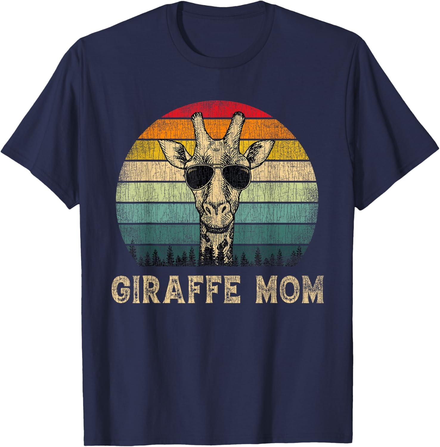 Vintage Giraffe Mom Giraffe Lovers Mommy Mother's Day T-Shirt - T-Shirt | Navy