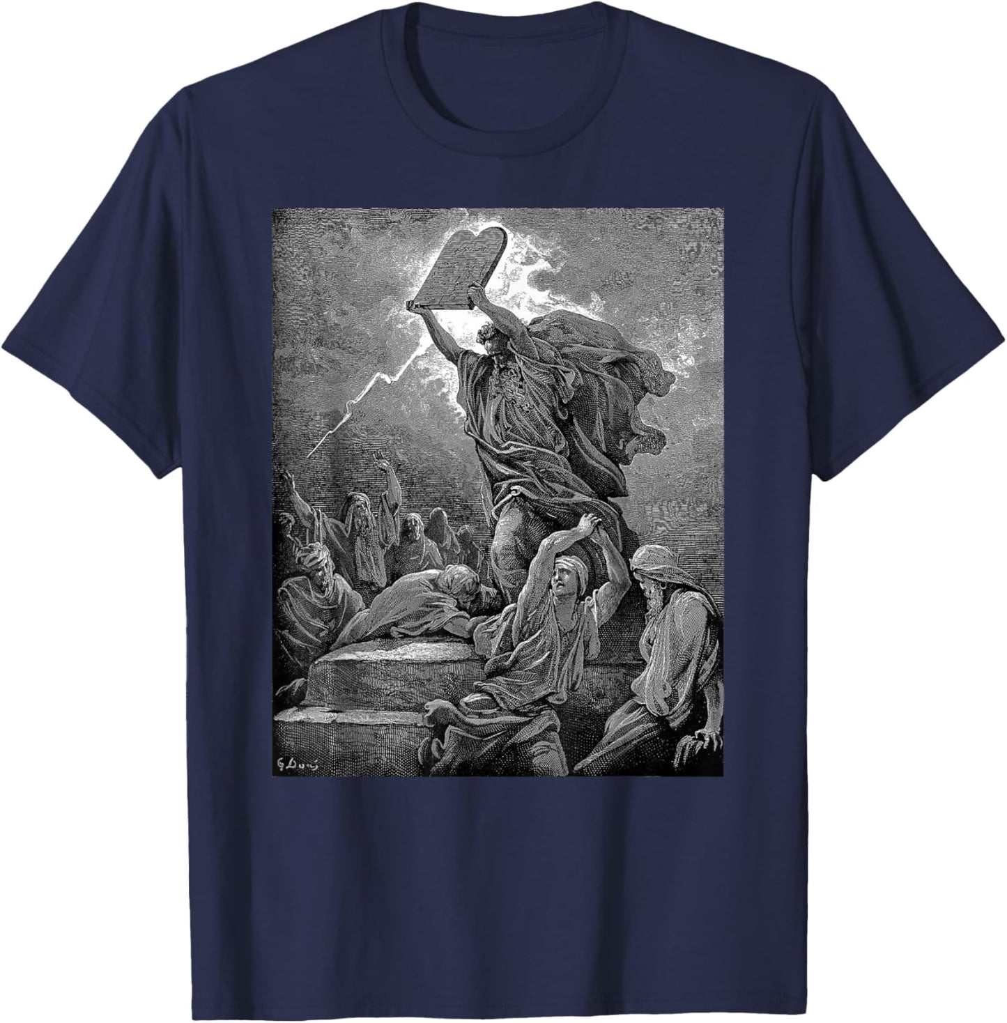 Gustave Dore Moses Breaks the Tablets of the Law T-Shirt - T-Shirt | Navy