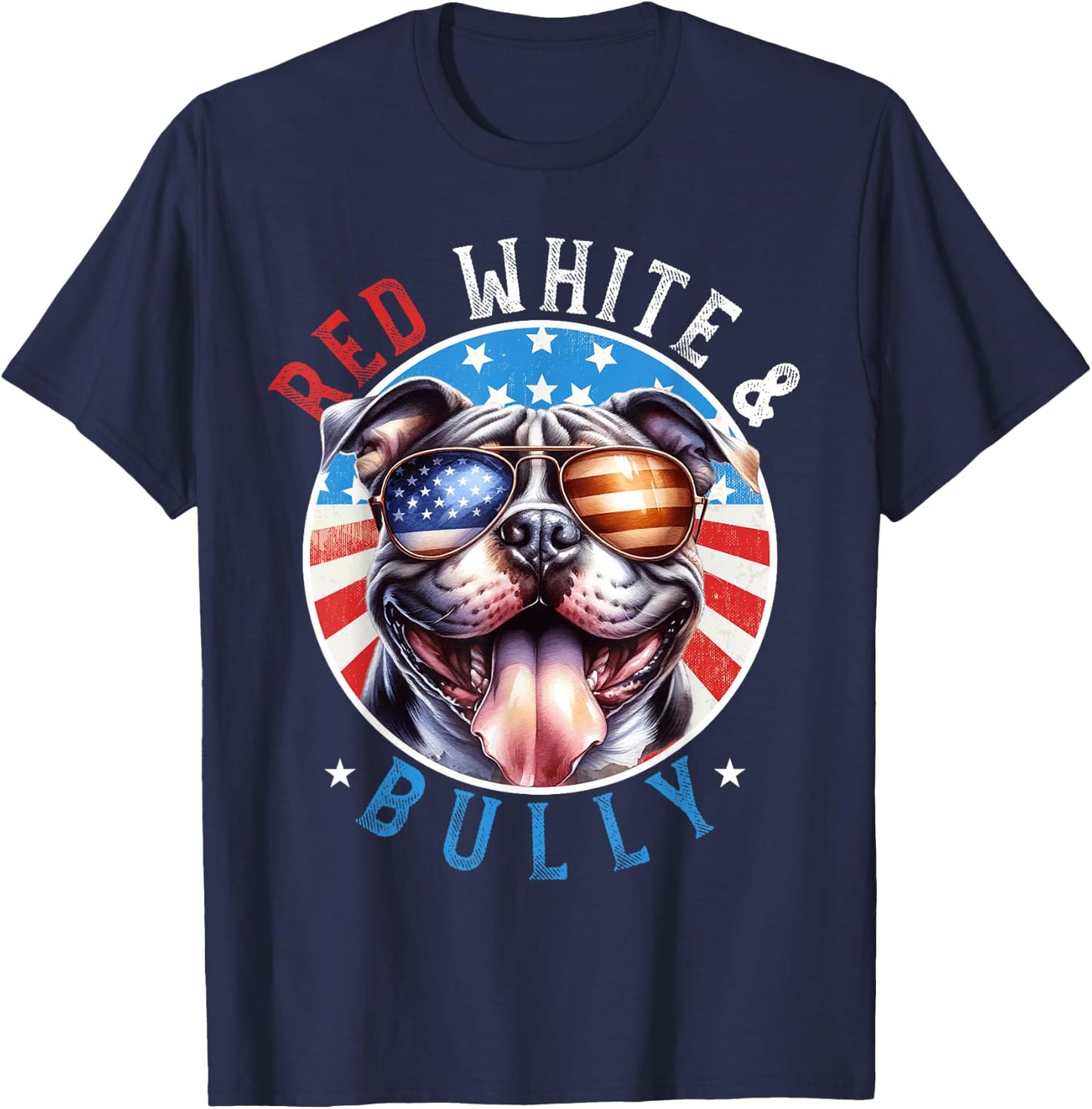 American Bully Dog 4th of July Red White and Bully Lovers T-Shirt - T-Shirt | Navy