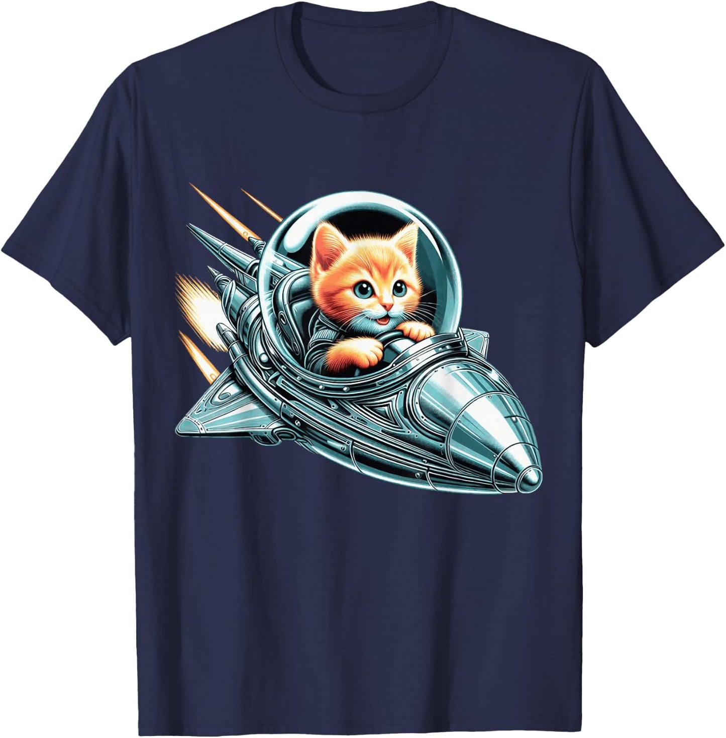 Space Kitten Spaceship Cat Cute Futuristic Galaxy Galactic T-Shirt - T-Shirt | Navy