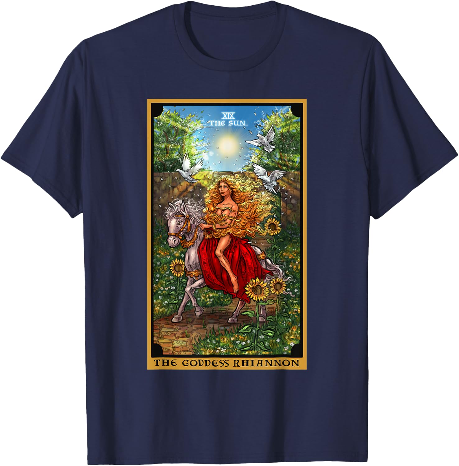 The Goddess Rhiannon The Sun Tarot Card Celtic Pagan Witch T-Shirt - T-Shirt | Navy