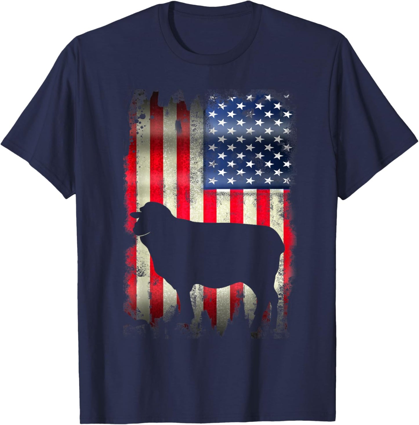 USA Sheep Vintage American Flag Funny Animal T Shirt T-Shirt - T-Shirt | Navy