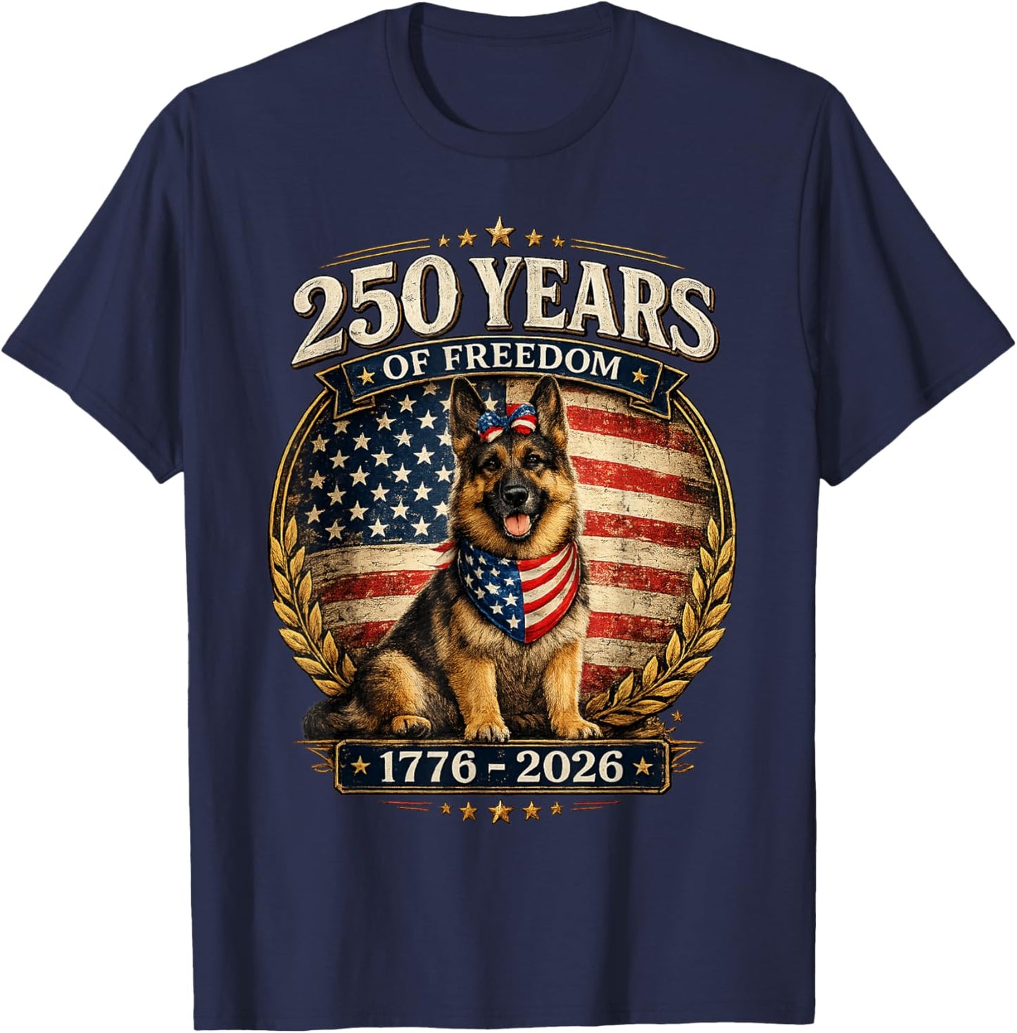 250 Years America Anniversary German Shepherd T-Shirt - T-Shirt | Navy