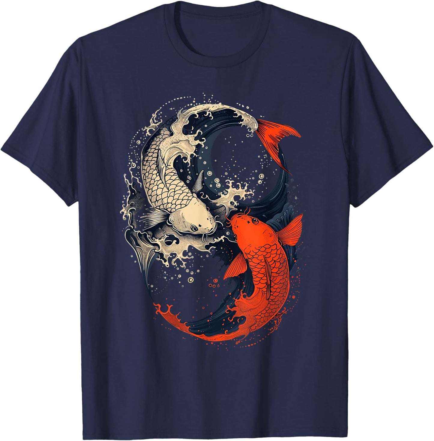Anime Japanese Koi Fish Yin Yang Art , Small, Black T-Shirt - T-Shirt | Navy