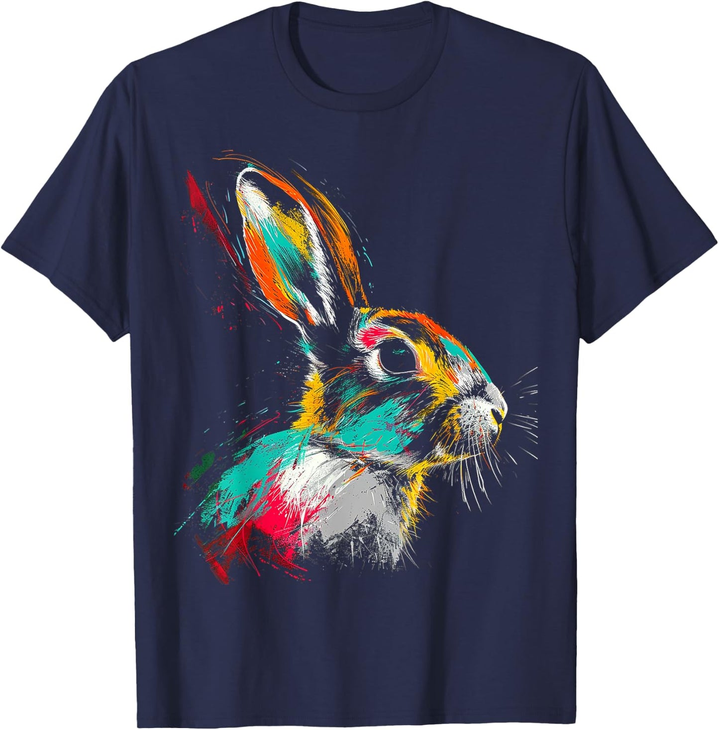 Rabbit Colorful Animal Motif Art Rabbit T-Shirt - T-Shirt | Navy