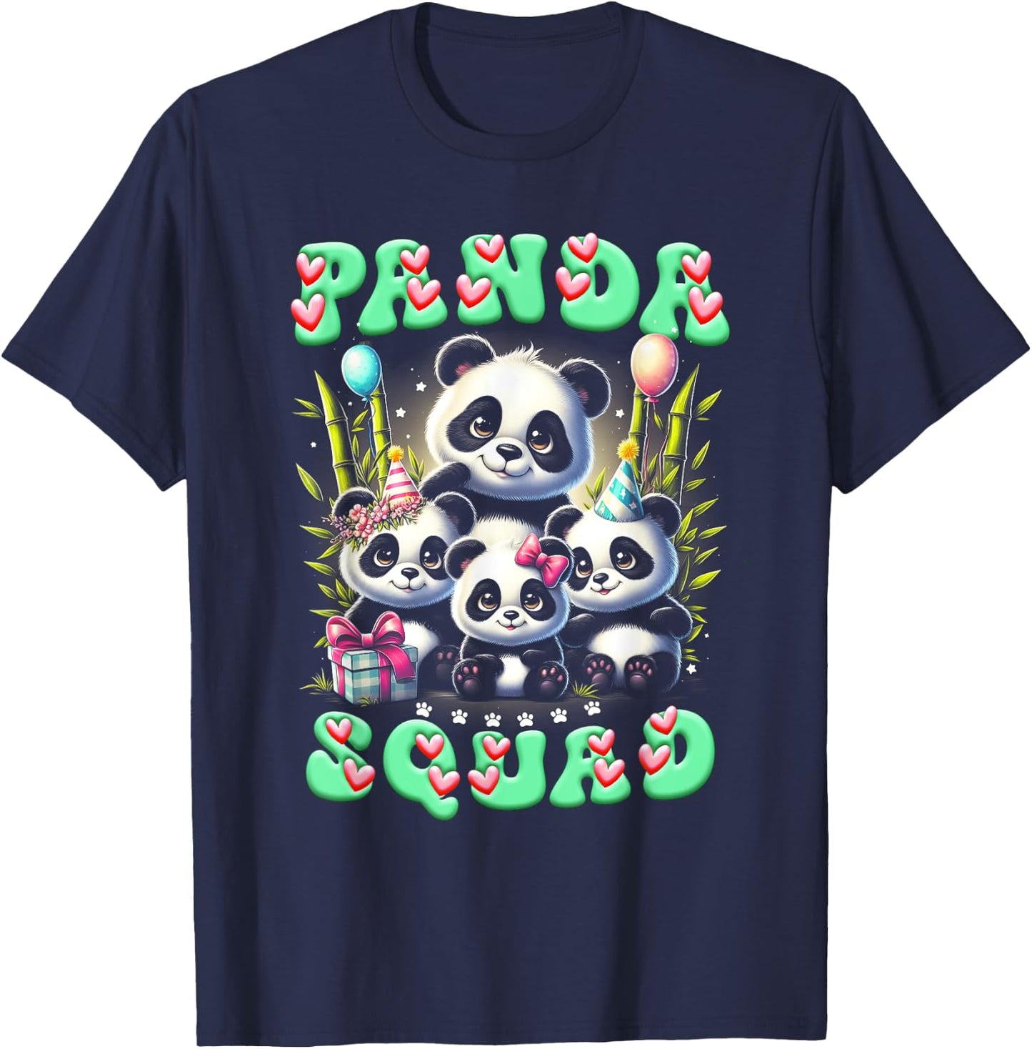Panda Family Birthday Panda Squad Wildlife Animal Cute T-Shirt - T-Shirt | Navy