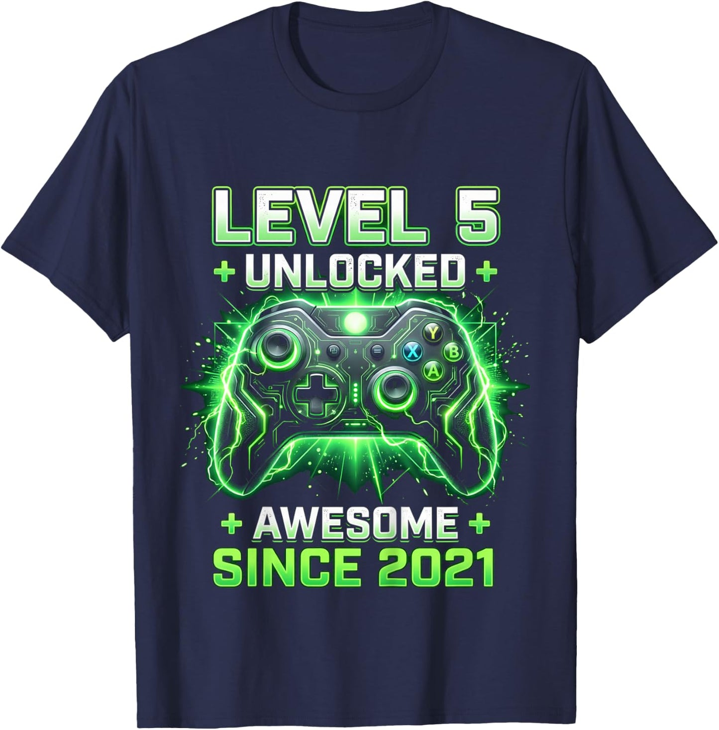 Kids Level 5 Unlocked Awesome Since 2021 5th Birthday Boy Gamer T-Shirt - T-Shirt | Navy
