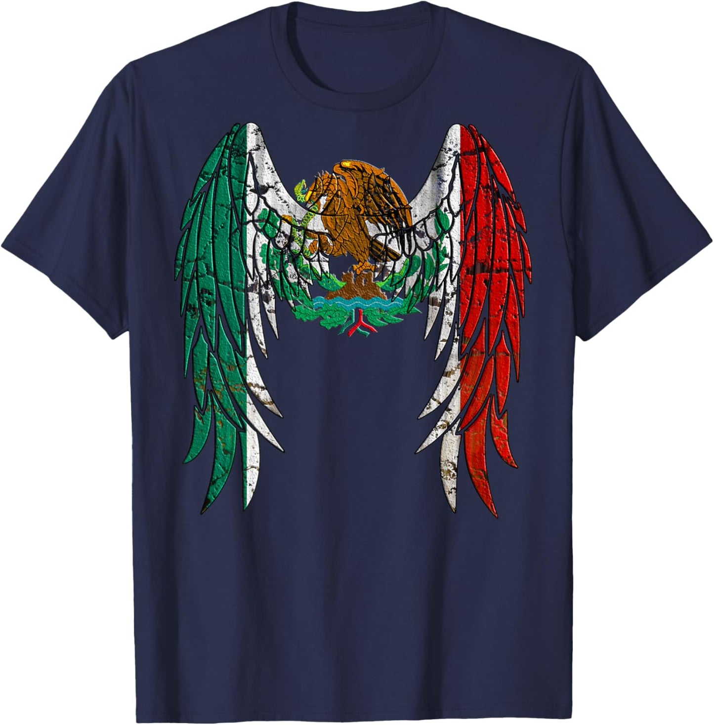 Mexican Flag Distressed Angel Wings T-Shirt - T-Shirt | Navy