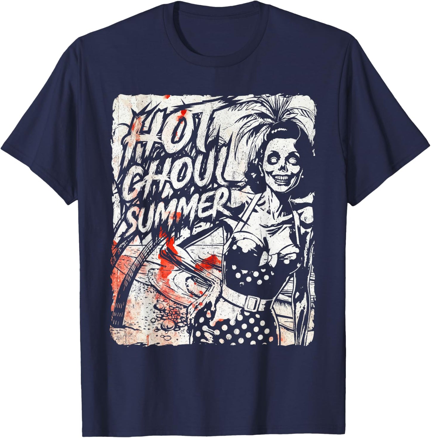 Vintage Hot Ghoul Summer Vibes Halloween Beach Lover Spooky T-Shirt - T-Shirt | Navy