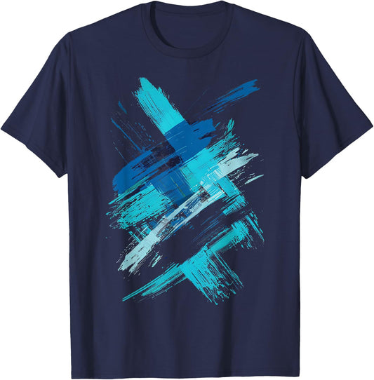 LumaThread Turquoise And Black Brushstroke Graphic , Small T-Shirt - T-Shirt | Navy