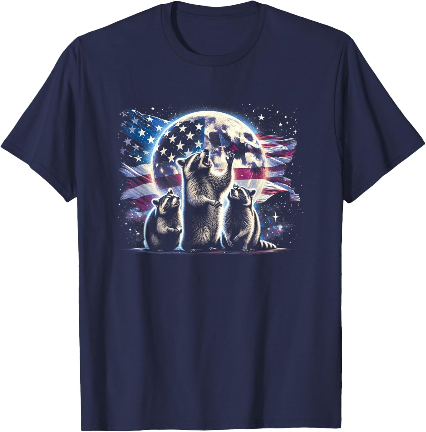 3 Racoon Moon Howling Raccoon Head , Women, Kid T-Shirt - T-Shirt | Navy
