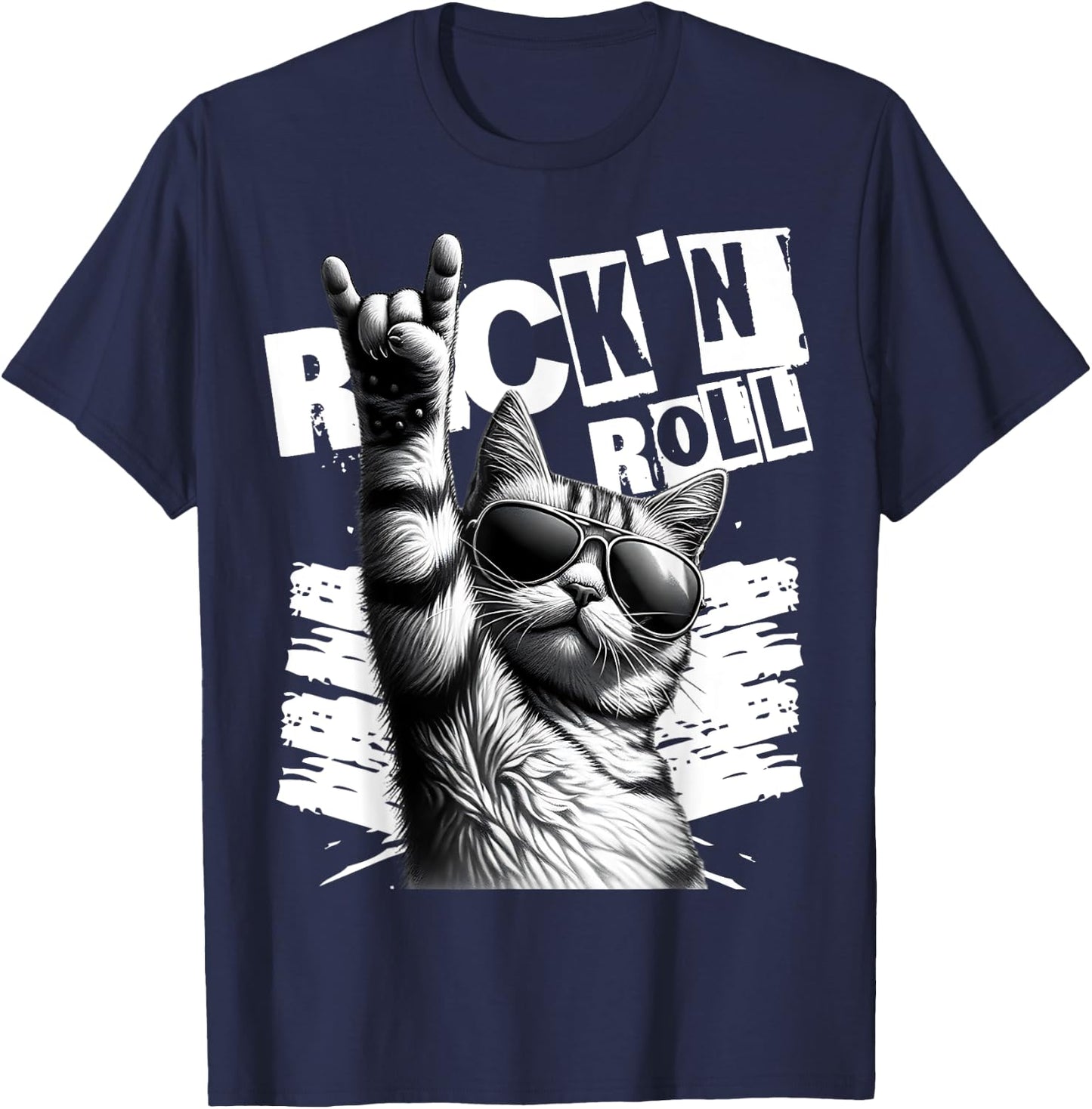 Funny Music Festival Rock cat Rock N Roll T-Shirt - T-Shirt | Navy