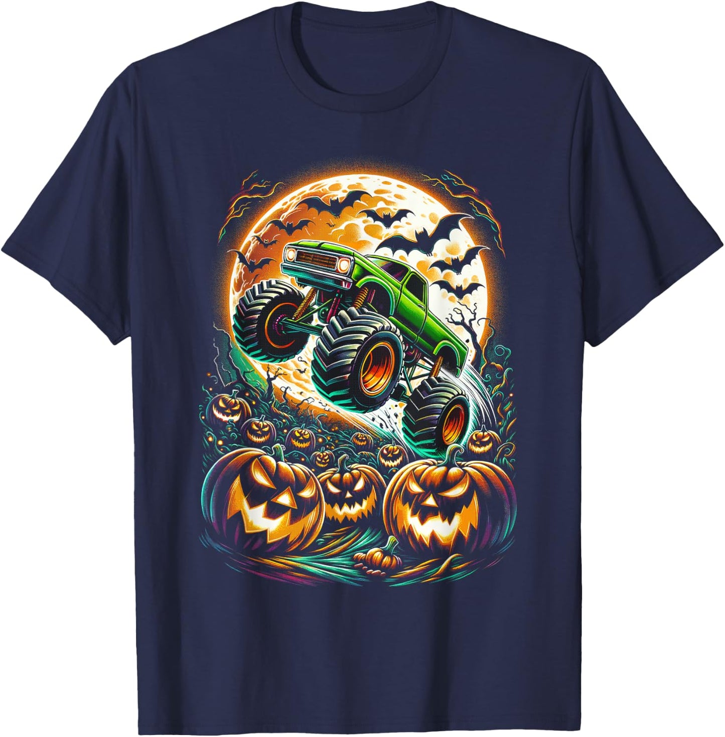 Halloween Monster Truck Jack O Lantern Boy Trick Treat T-Shirt - T-Shirt | Navy
