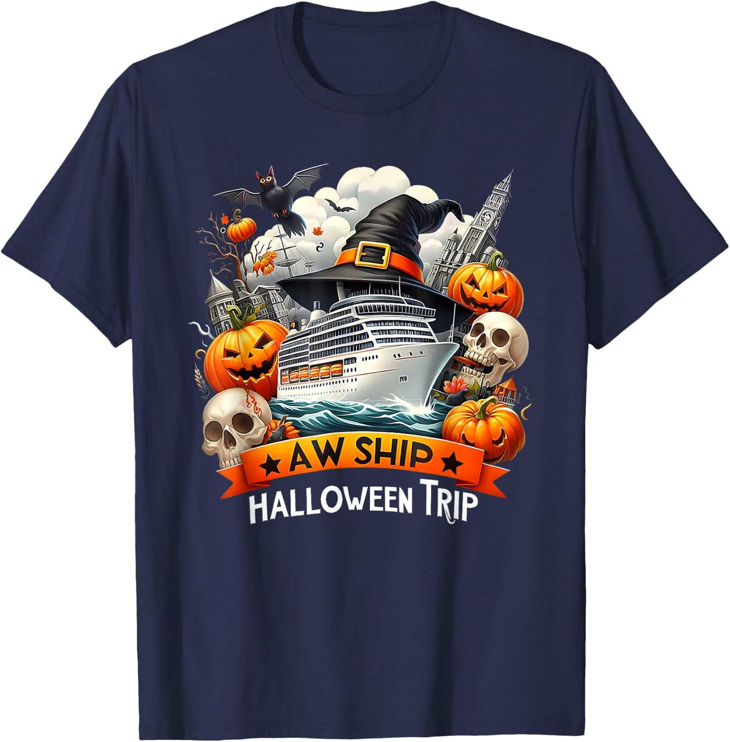 Aw Ship Halloween Trip Family Cruising Crew Cruise Squad T-Shirt - T-Shirt | Navy