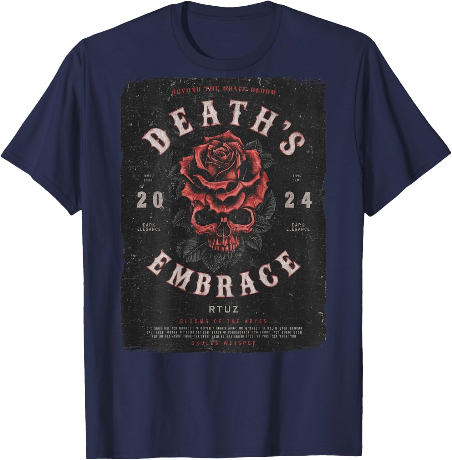 Urban Hip Hop Vintage Hipster Y2K Back Print Streetwear Rose T-Shirt - T-Shirt | Navy
