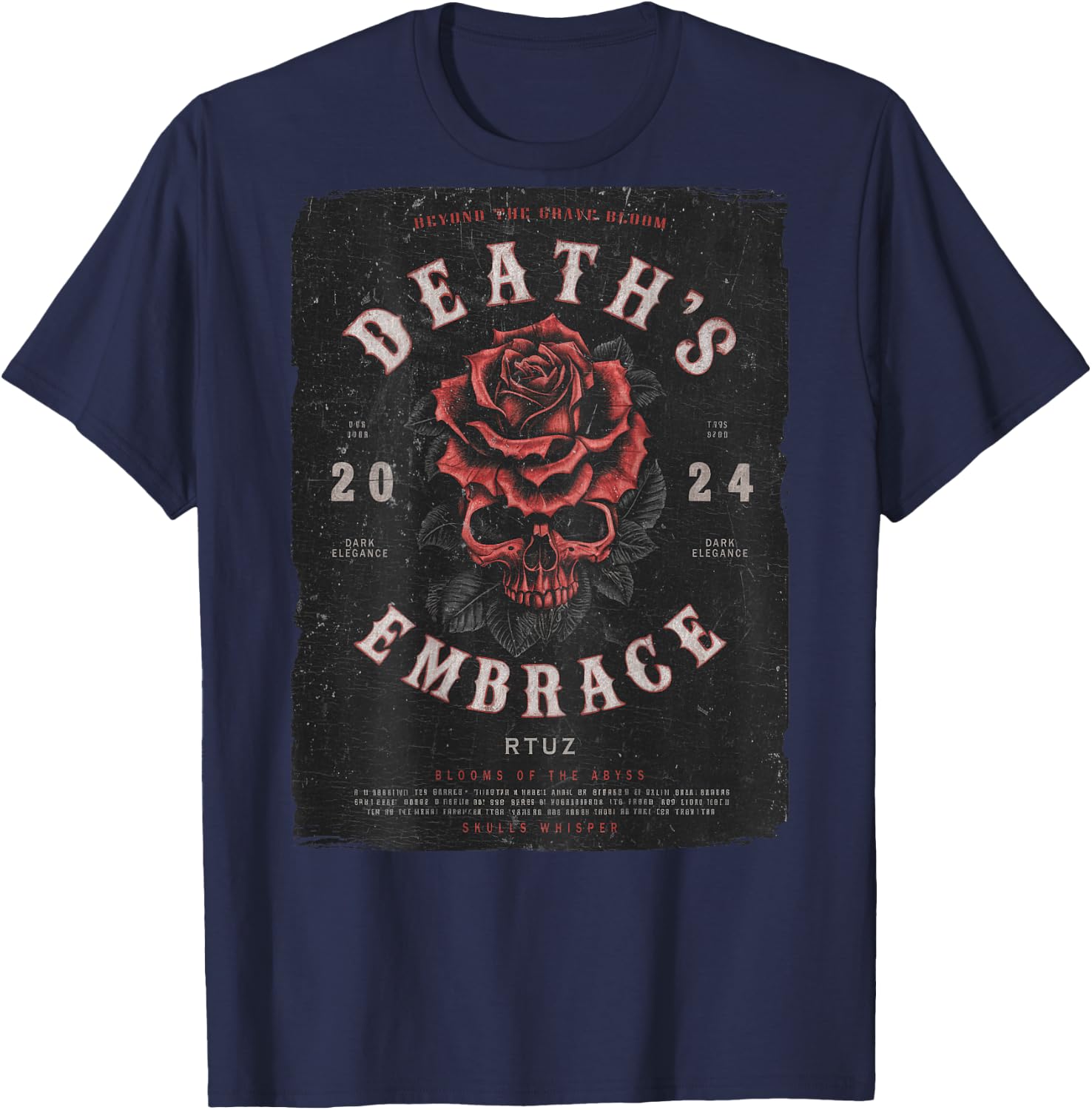 Urban Hip Hop Vintage Hipster Y2K Back Print Streetwear Rose T-Shirt - T-Shirt | Navy