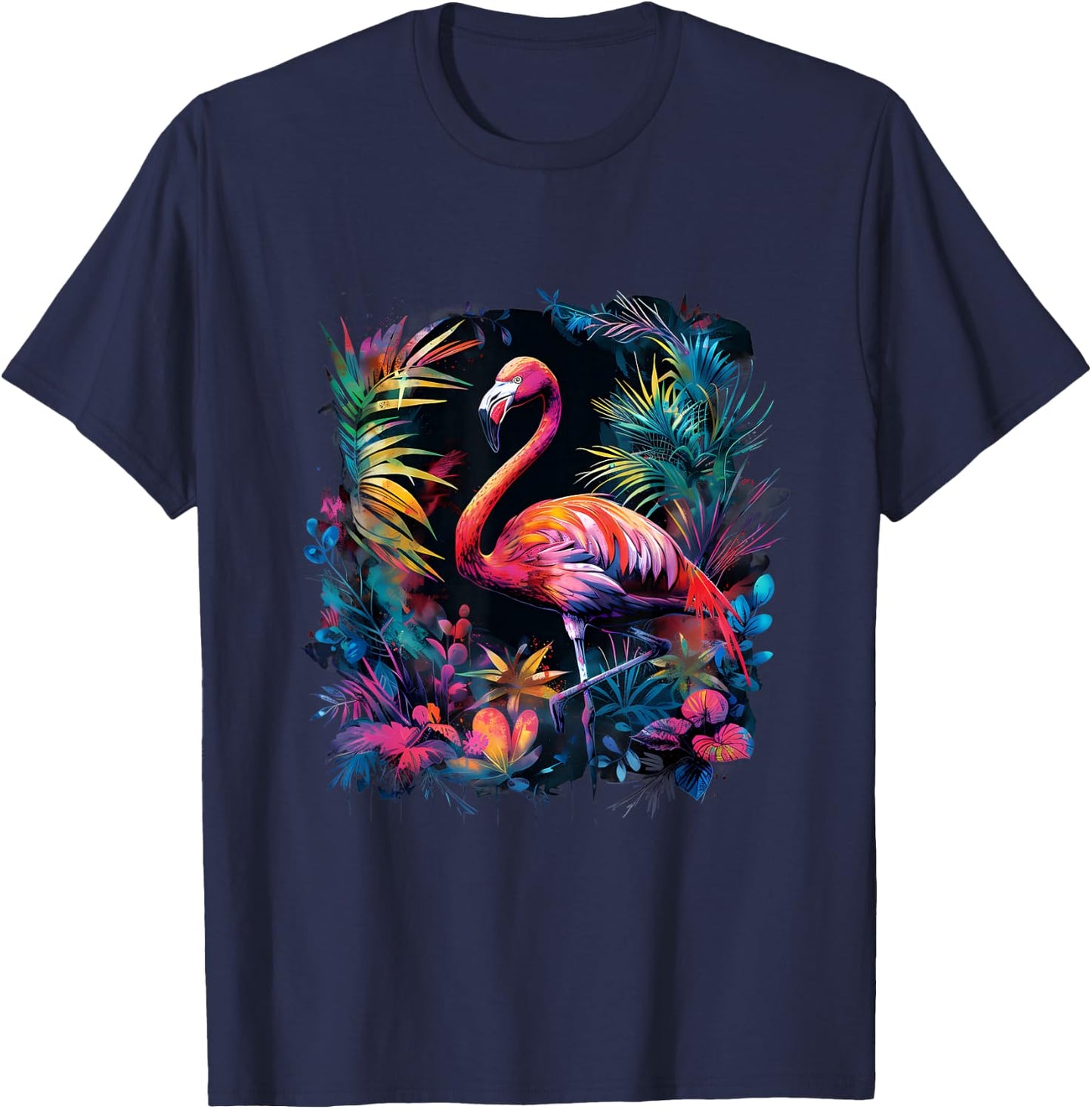 Flamingo Colourful Artwork Nature Flamingo Lover Wildlife T-Shirt - T-Shirt | Navy