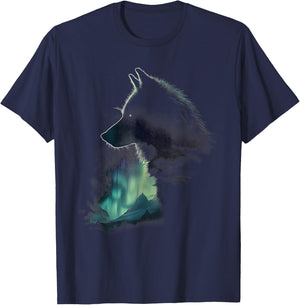 Wolf Northern Light Winter Arctic Nature Wolf Lover T-Shirt - T-Shirt | Navy