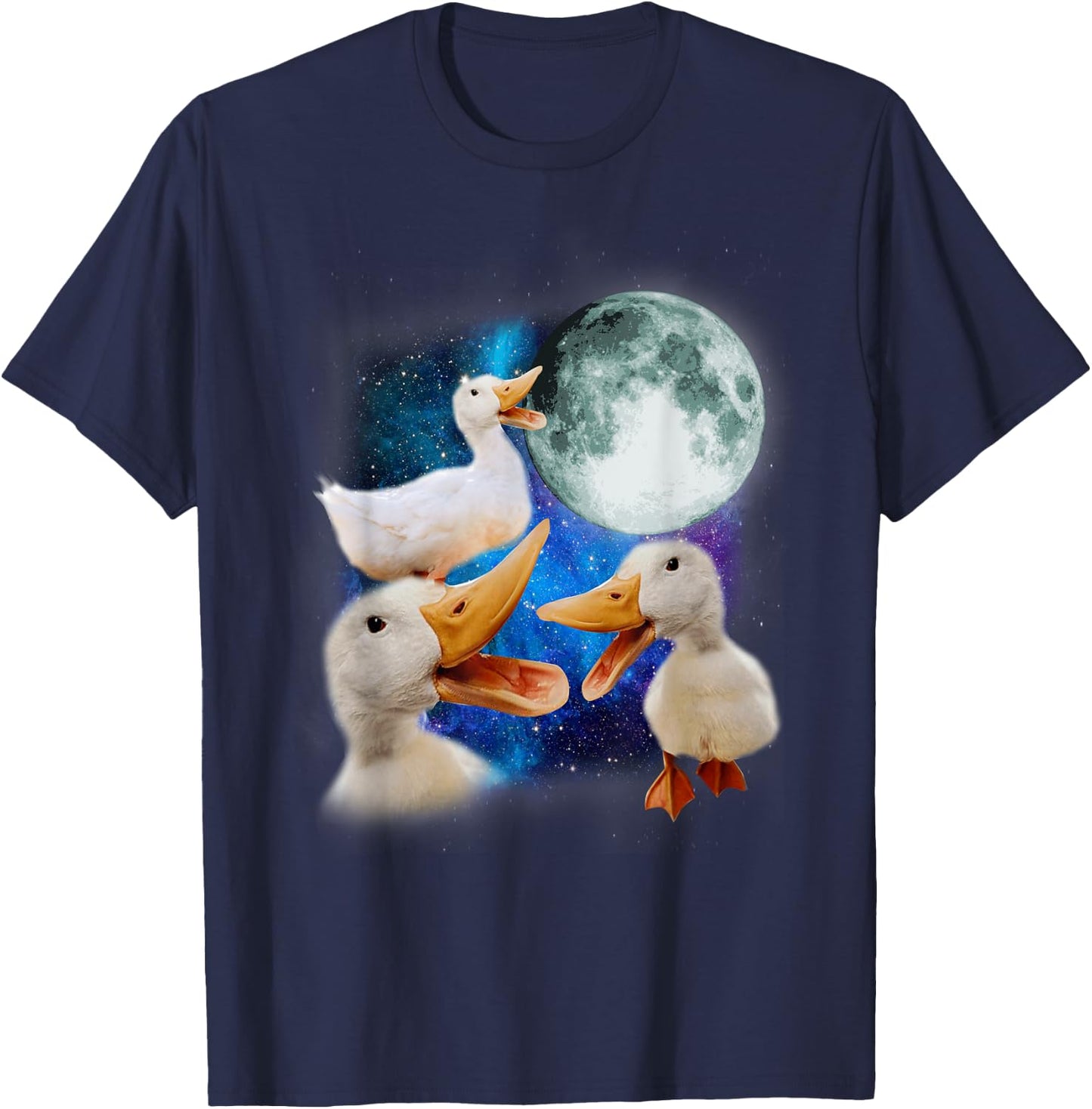 3 Ducks Howl At Moon Funny Weird Cursed Pekin Duck Lover T-Shirt - T-Shirt | Navy