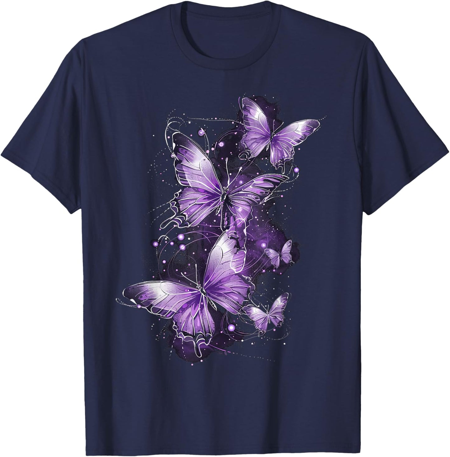 Butterfly Aesthetic Pink and Lila Butterflies Nature T-Shirt - T-Shirt | Navy