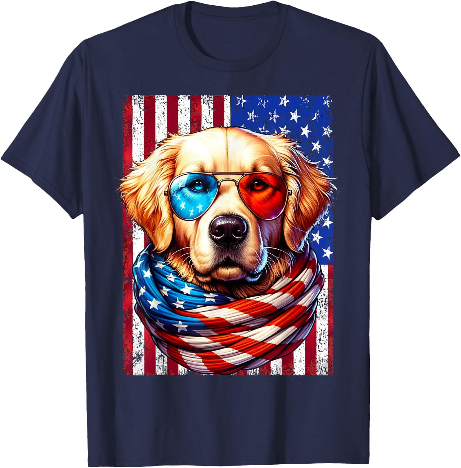 Golden Retriever American Flag USA Patriotic Dog 4th of July T-Shirt - T-Shirt | Navy