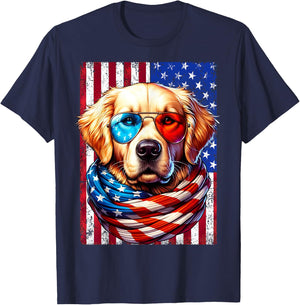 Golden Retriever American Flag USA Patriotic Dog 4th of July T-Shirt - T-Shirt | Navy