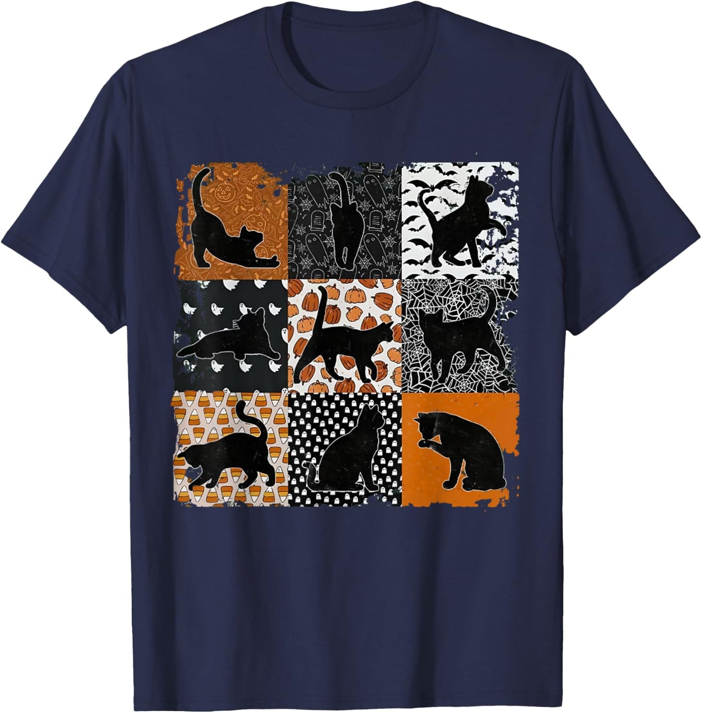 Black Cat Silhouette Halloween Pumpkin Costume Women Men Kid T-Shirt - T-Shirt | Navy