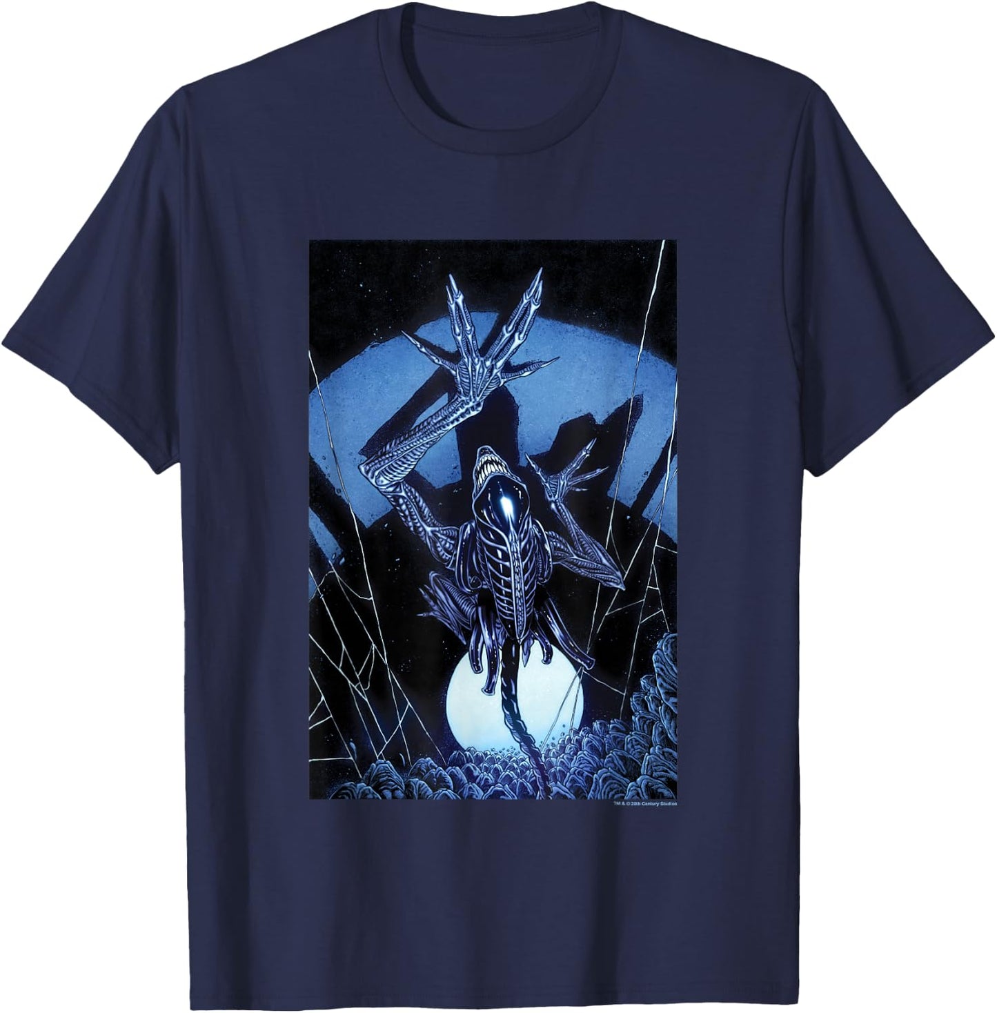 Aliens Iconic Dangerous Xenomorph Web Eggs Big Chest Poster T-Shirt - T-Shirt | Navy