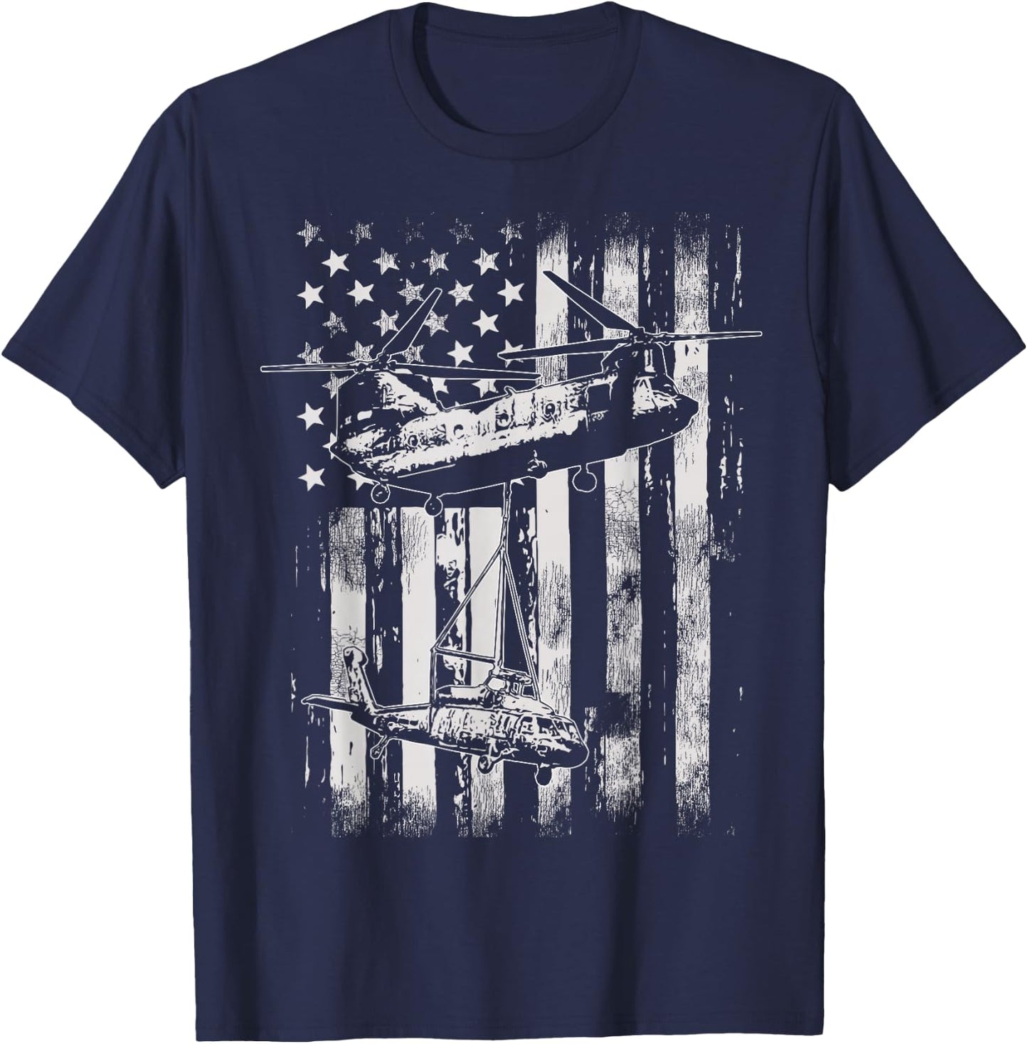 Vintage Chinook Helicopter American Flag T-Shirt - T-Shirt | Navy
