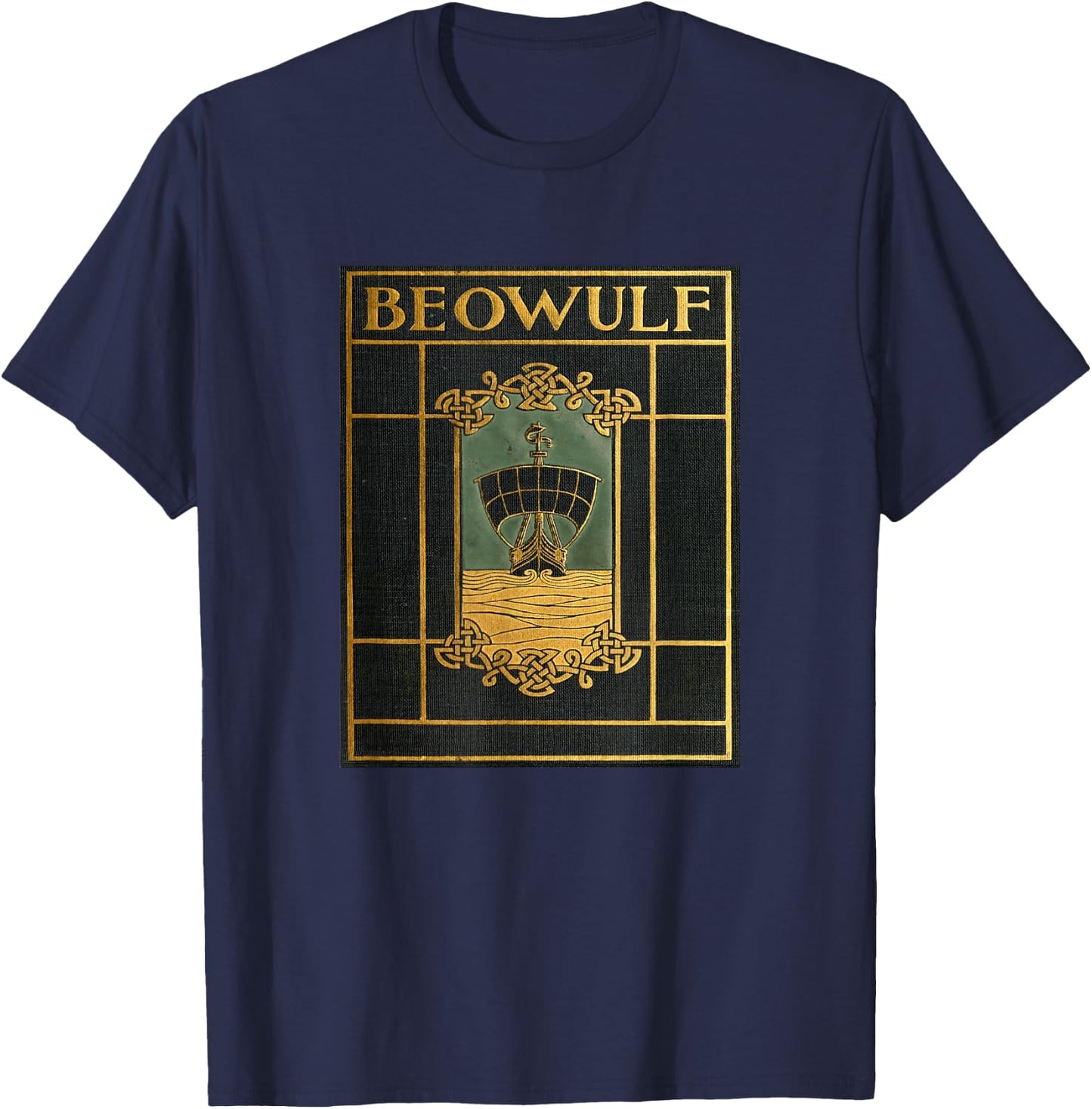 English and Viking Epic Poem Beowulf , -Adults, Black, Small, Short Sleeve T-Shirt - T-Shirt | Navy