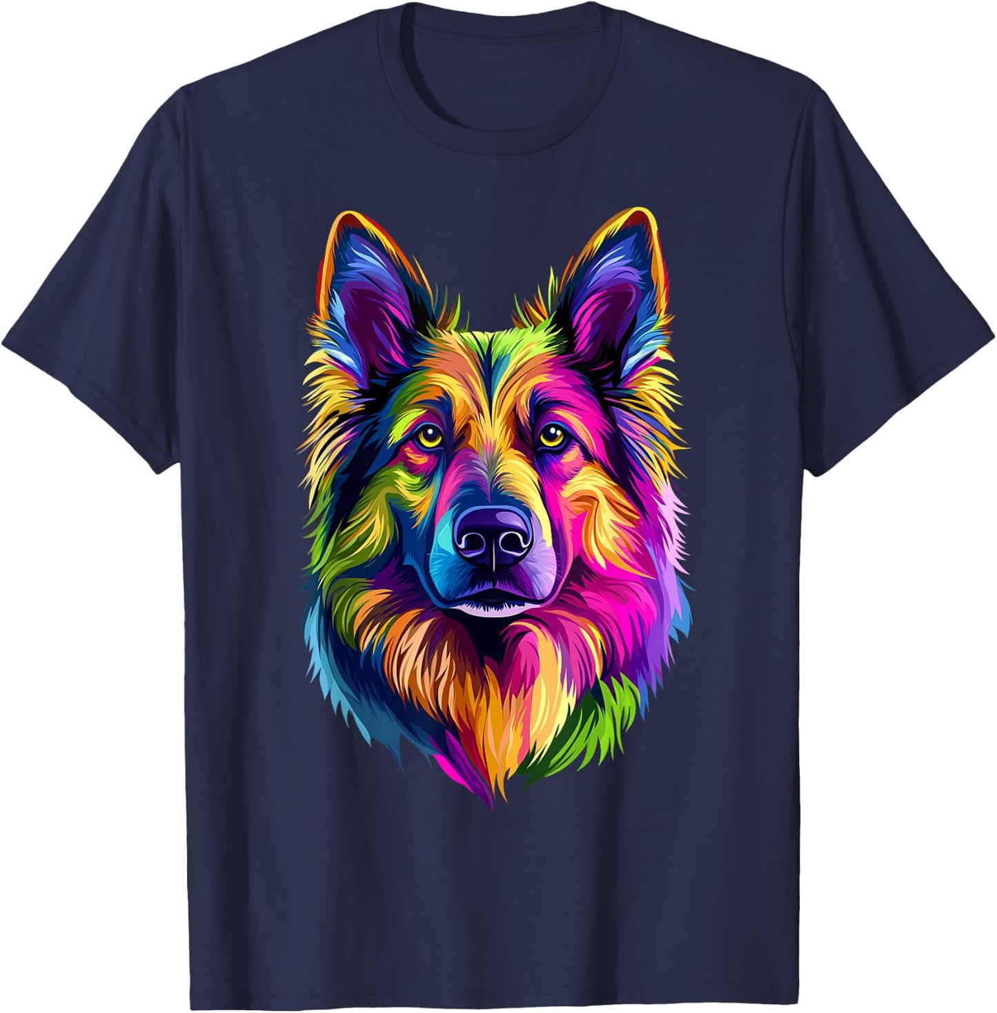 Colorful German Shepherd Face Cute GSD Lover Men Women Black T-Shirt - T-Shirt | Navy