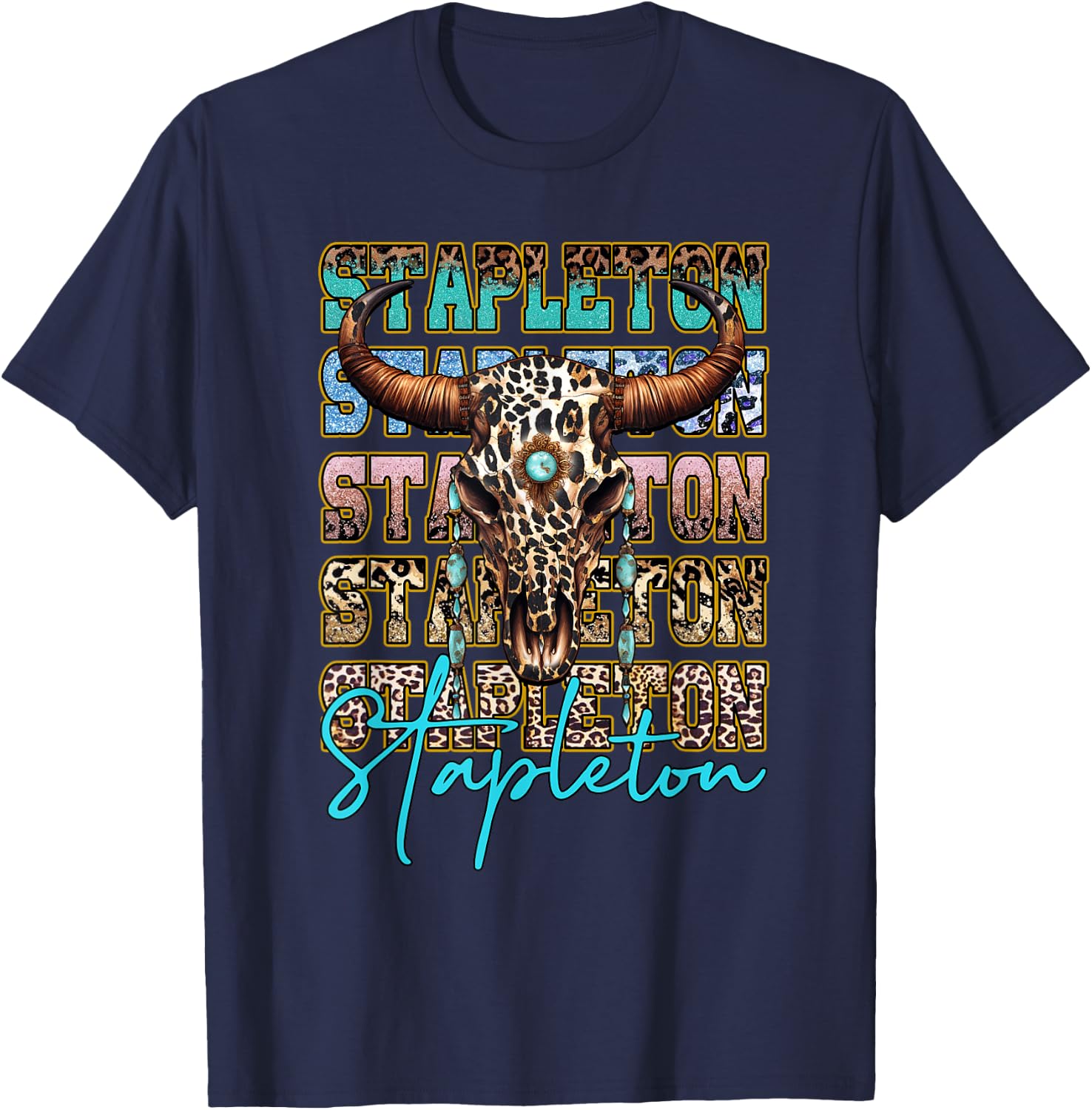Stapleton Longhorn Southern Western Last Name 80s 90s Style T-Shirt - T-Shirt | Navy