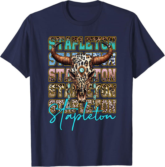 Stapleton Longhorn Southern Western Last Name 80s 90s Style T-Shirt - T-Shirt | Navy