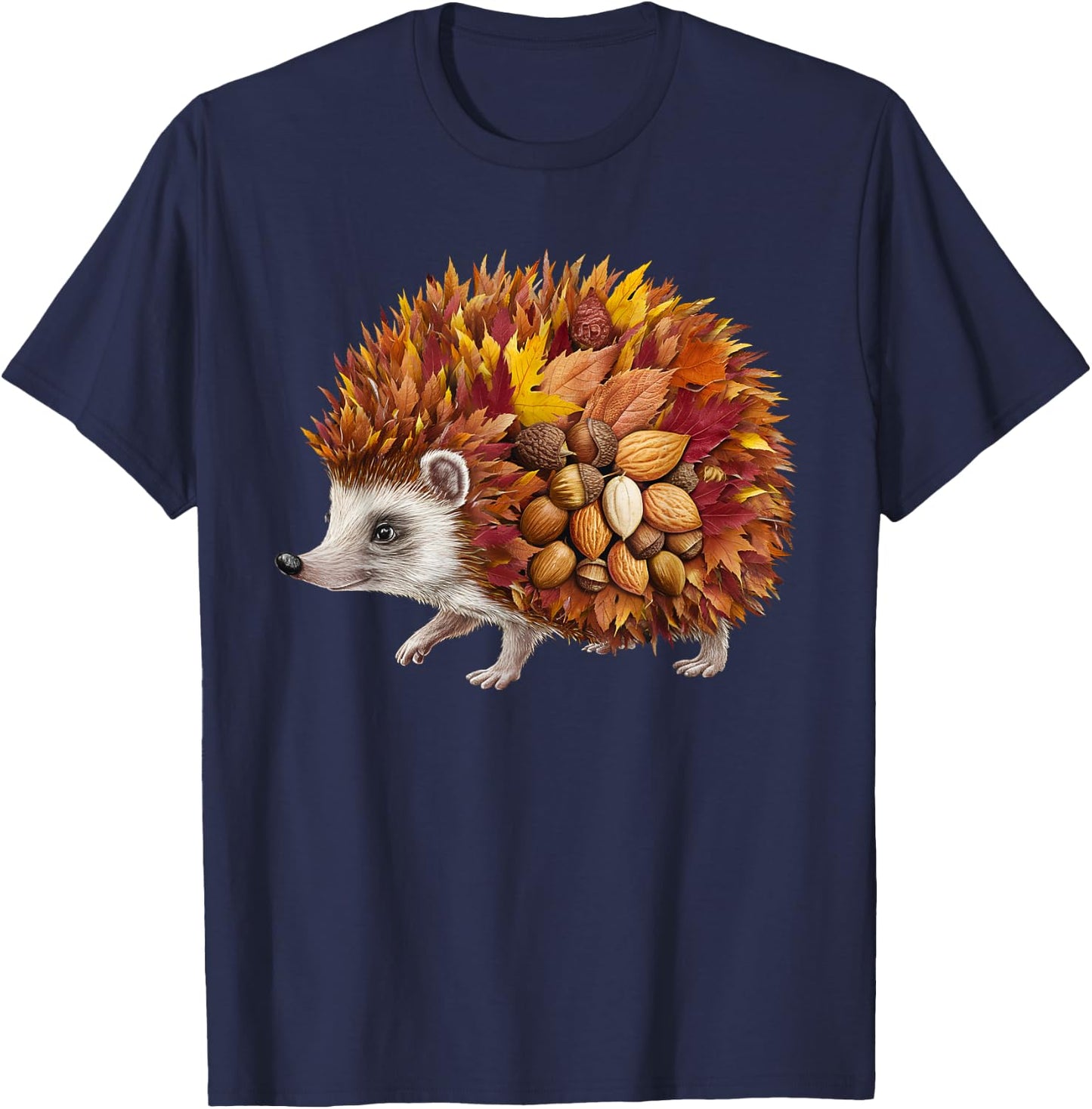 Hedgehog Fall Autumn Season Leaves Animal Nature Lover T-Shirt - T-Shirt | Navy